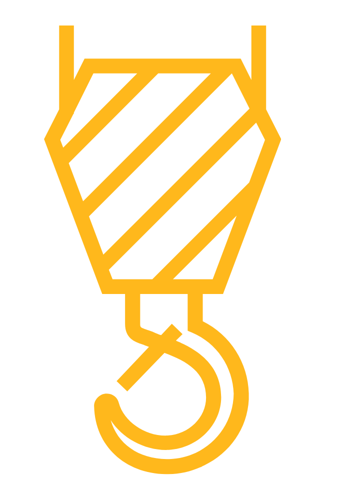 Golden crane hook icon on gray background. Elementor Footer #61 graphic element. Construction equipment.