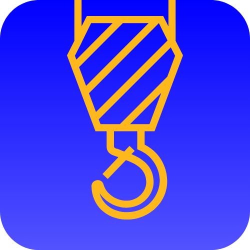 Airepair Kit Style: Yellow crane hook icon on a blue background. Symbolizes construction, lifting, and heavy equipment. Boston, MA.